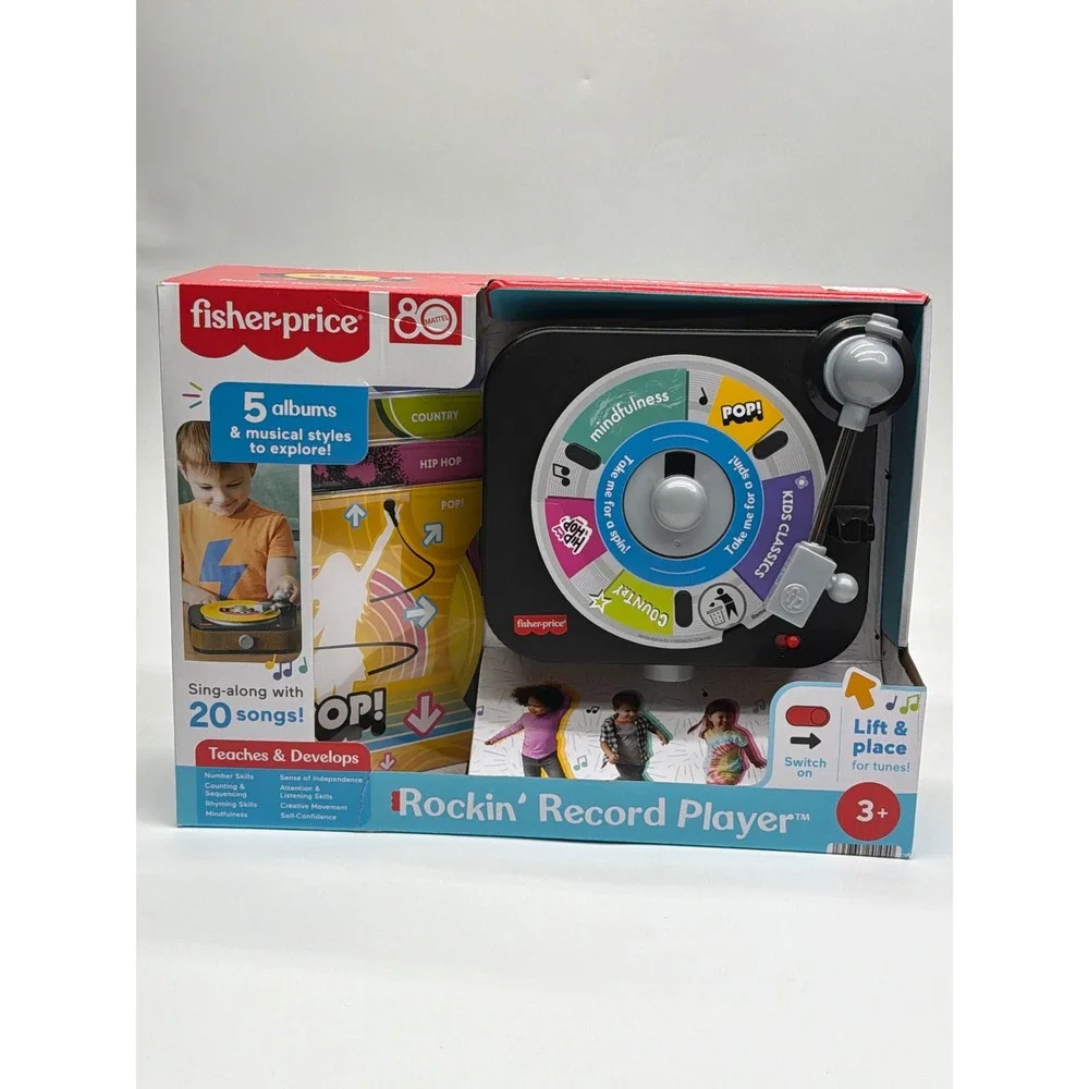 Fisher-Price Rockin Record Player‎ HXX58 Kids Musical Toy with 5 Albums 20 Songs